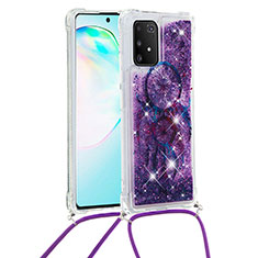 Silikon Hülle Handyhülle Gummi Schutzhülle Flexible Tasche Bling-Bling mit Schlüsselband Lanyard S02 für Samsung Galaxy A91 Violett