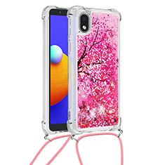 Silikon Hülle Handyhülle Gummi Schutzhülle Flexible Tasche Bling-Bling mit Schlüsselband Lanyard S02 für Samsung Galaxy M01 Core Pink