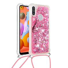 Silikon Hülle Handyhülle Gummi Schutzhülle Flexible Tasche Bling-Bling mit Schlüsselband Lanyard S02 für Samsung Galaxy M11 Pink