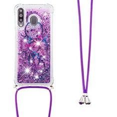 Silikon Hülle Handyhülle Gummi Schutzhülle Flexible Tasche Bling-Bling mit Schlüsselband Lanyard S02 für Samsung Galaxy M30 Violett