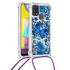 Silikon Hülle Handyhülle Gummi Schutzhülle Flexible Tasche Bling-Bling mit Schlüsselband Lanyard S02 für Samsung Galaxy M31 Prime Edition Blau