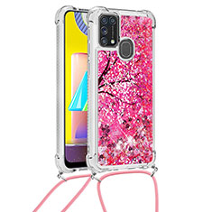Silikon Hülle Handyhülle Gummi Schutzhülle Flexible Tasche Bling-Bling mit Schlüsselband Lanyard S02 für Samsung Galaxy M31 Prime Edition Pink