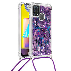 Silikon Hülle Handyhülle Gummi Schutzhülle Flexible Tasche Bling-Bling mit Schlüsselband Lanyard S02 für Samsung Galaxy M31 Prime Edition Violett