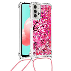 Silikon Hülle Handyhülle Gummi Schutzhülle Flexible Tasche Bling-Bling mit Schlüsselband Lanyard S02 für Samsung Galaxy M32 5G Pink