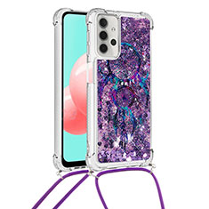 Silikon Hülle Handyhülle Gummi Schutzhülle Flexible Tasche Bling-Bling mit Schlüsselband Lanyard S02 für Samsung Galaxy M32 5G Violett