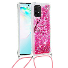 Silikon Hülle Handyhülle Gummi Schutzhülle Flexible Tasche Bling-Bling mit Schlüsselband Lanyard S02 für Samsung Galaxy M80S Pink