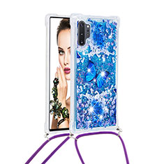 Silikon Hülle Handyhülle Gummi Schutzhülle Flexible Tasche Bling-Bling mit Schlüsselband Lanyard S02 für Samsung Galaxy Note 10 Plus 5G Blau