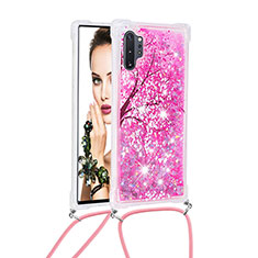 Silikon Hülle Handyhülle Gummi Schutzhülle Flexible Tasche Bling-Bling mit Schlüsselband Lanyard S02 für Samsung Galaxy Note 10 Plus 5G Pink