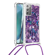 Silikon Hülle Handyhülle Gummi Schutzhülle Flexible Tasche Bling-Bling mit Schlüsselband Lanyard S02 für Samsung Galaxy Note 20 5G Violett