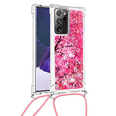 Silikon Hülle Handyhülle Gummi Schutzhülle Flexible Tasche Bling-Bling mit Schlüsselband Lanyard S02 für Samsung Galaxy Note 20 Ultra 5G Pink