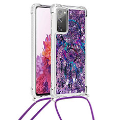Silikon Hülle Handyhülle Gummi Schutzhülle Flexible Tasche Bling-Bling mit Schlüsselband Lanyard S02 für Samsung Galaxy S20 FE (2022) 5G Violett