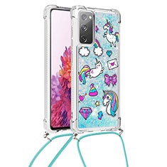 Silikon Hülle Handyhülle Gummi Schutzhülle Flexible Tasche Bling-Bling mit Schlüsselband Lanyard S02 für Samsung Galaxy S20 FE 5G Hellblau