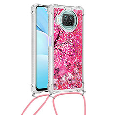 Silikon Hülle Handyhülle Gummi Schutzhülle Flexible Tasche Bling-Bling mit Schlüsselband Lanyard S02 für Xiaomi Mi 10i 5G Pink