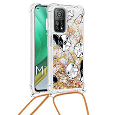 Silikon Hülle Handyhülle Gummi Schutzhülle Flexible Tasche Bling-Bling mit Schlüsselband Lanyard S02 für Xiaomi Mi 10T 5G Gold
