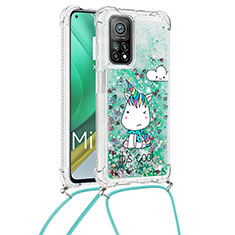 Silikon Hülle Handyhülle Gummi Schutzhülle Flexible Tasche Bling-Bling mit Schlüsselband Lanyard S02 für Xiaomi Mi 10T 5G Grün