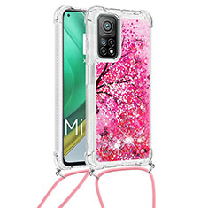 Silikon Hülle Handyhülle Gummi Schutzhülle Flexible Tasche Bling-Bling mit Schlüsselband Lanyard S02 für Xiaomi Mi 10T 5G Pink