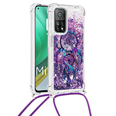 Silikon Hülle Handyhülle Gummi Schutzhülle Flexible Tasche Bling-Bling mit Schlüsselband Lanyard S02 für Xiaomi Mi 10T 5G Violett