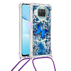 Silikon Hülle Handyhülle Gummi Schutzhülle Flexible Tasche Bling-Bling mit Schlüsselband Lanyard S02 für Xiaomi Mi 10T Lite 5G Blau
