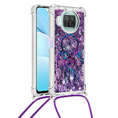 Silikon Hülle Handyhülle Gummi Schutzhülle Flexible Tasche Bling-Bling mit Schlüsselband Lanyard S02 für Xiaomi Mi 10T Lite 5G Violett