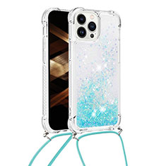 Silikon Hülle Handyhülle Gummi Schutzhülle Flexible Tasche Bling-Bling mit Schlüsselband Lanyard S03 für Apple iPhone 13 Pro Hellblau
