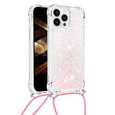 Silikon Hülle Handyhülle Gummi Schutzhülle Flexible Tasche Bling-Bling mit Schlüsselband Lanyard S03 für Apple iPhone 13 Pro Rosa