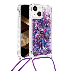 Silikon Hülle Handyhülle Gummi Schutzhülle Flexible Tasche Bling-Bling mit Schlüsselband Lanyard S03 für Apple iPhone 13 Violett