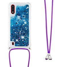Silikon Hülle Handyhülle Gummi Schutzhülle Flexible Tasche Bling-Bling mit Schlüsselband Lanyard S03 für Samsung Galaxy A01 SM-A015 Blau