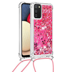 Silikon Hülle Handyhülle Gummi Schutzhülle Flexible Tasche Bling-Bling mit Schlüsselband Lanyard S03 für Samsung Galaxy A02s Pink