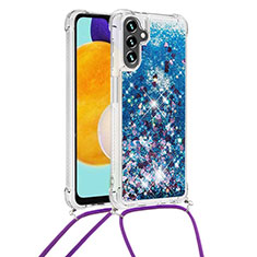 Silikon Hülle Handyhülle Gummi Schutzhülle Flexible Tasche Bling-Bling mit Schlüsselband Lanyard S03 für Samsung Galaxy A13 5G Blau