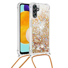 Silikon Hülle Handyhülle Gummi Schutzhülle Flexible Tasche Bling-Bling mit Schlüsselband Lanyard S03 für Samsung Galaxy A13 5G Gold