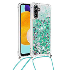 Silikon Hülle Handyhülle Gummi Schutzhülle Flexible Tasche Bling-Bling mit Schlüsselband Lanyard S03 für Samsung Galaxy A13 5G Grün