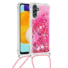 Silikon Hülle Handyhülle Gummi Schutzhülle Flexible Tasche Bling-Bling mit Schlüsselband Lanyard S03 für Samsung Galaxy A13 5G Pink