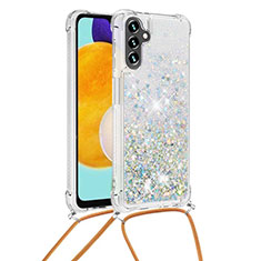 Silikon Hülle Handyhülle Gummi Schutzhülle Flexible Tasche Bling-Bling mit Schlüsselband Lanyard S03 für Samsung Galaxy A13 5G Silber