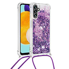 Silikon Hülle Handyhülle Gummi Schutzhülle Flexible Tasche Bling-Bling mit Schlüsselband Lanyard S03 für Samsung Galaxy A13 5G Violett