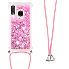 Silikon Hülle Handyhülle Gummi Schutzhülle Flexible Tasche Bling-Bling mit Schlüsselband Lanyard S03 für Samsung Galaxy A20e Pink