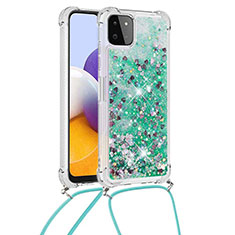Silikon Hülle Handyhülle Gummi Schutzhülle Flexible Tasche Bling-Bling mit Schlüsselband Lanyard S03 für Samsung Galaxy A22 5G Grün