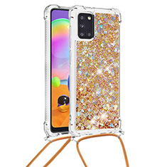 Silikon Hülle Handyhülle Gummi Schutzhülle Flexible Tasche Bling-Bling mit Schlüsselband Lanyard S03 für Samsung Galaxy A31 Gold