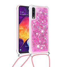 Silikon Hülle Handyhülle Gummi Schutzhülle Flexible Tasche Bling-Bling mit Schlüsselband Lanyard S03 für Samsung Galaxy A50 Pink