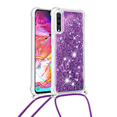 Silikon Hülle Handyhülle Gummi Schutzhülle Flexible Tasche Bling-Bling mit Schlüsselband Lanyard S03 für Samsung Galaxy A70 Violett