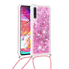 Silikon Hülle Handyhülle Gummi Schutzhülle Flexible Tasche Bling-Bling mit Schlüsselband Lanyard S03 für Samsung Galaxy A70S Pink