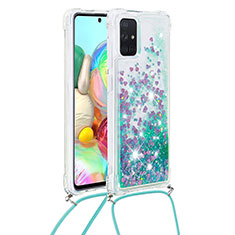Silikon Hülle Handyhülle Gummi Schutzhülle Flexible Tasche Bling-Bling mit Schlüsselband Lanyard S03 für Samsung Galaxy A71 4G A715 Grün