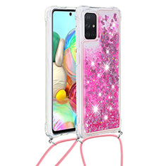 Silikon Hülle Handyhülle Gummi Schutzhülle Flexible Tasche Bling-Bling mit Schlüsselband Lanyard S03 für Samsung Galaxy A71 5G Pink