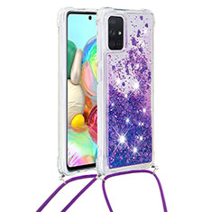 Silikon Hülle Handyhülle Gummi Schutzhülle Flexible Tasche Bling-Bling mit Schlüsselband Lanyard S03 für Samsung Galaxy A71 5G Violett