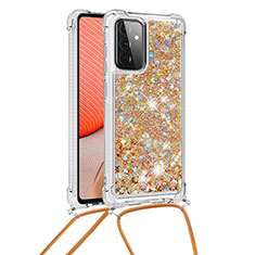 Silikon Hülle Handyhülle Gummi Schutzhülle Flexible Tasche Bling-Bling mit Schlüsselband Lanyard S03 für Samsung Galaxy A72 5G Gold