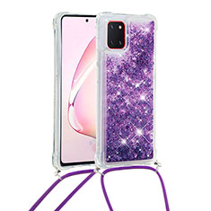 Silikon Hülle Handyhülle Gummi Schutzhülle Flexible Tasche Bling-Bling mit Schlüsselband Lanyard S03 für Samsung Galaxy A81 Violett