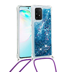 Silikon Hülle Handyhülle Gummi Schutzhülle Flexible Tasche Bling-Bling mit Schlüsselband Lanyard S03 für Samsung Galaxy A91 Blau