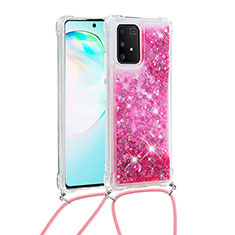 Silikon Hülle Handyhülle Gummi Schutzhülle Flexible Tasche Bling-Bling mit Schlüsselband Lanyard S03 für Samsung Galaxy A91 Pink