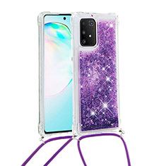 Silikon Hülle Handyhülle Gummi Schutzhülle Flexible Tasche Bling-Bling mit Schlüsselband Lanyard S03 für Samsung Galaxy A91 Violett