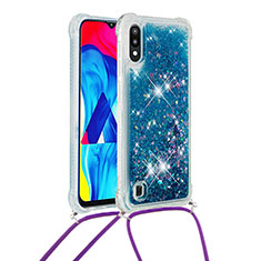 Silikon Hülle Handyhülle Gummi Schutzhülle Flexible Tasche Bling-Bling mit Schlüsselband Lanyard S03 für Samsung Galaxy M10 Blau