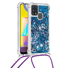 Silikon Hülle Handyhülle Gummi Schutzhülle Flexible Tasche Bling-Bling mit Schlüsselband Lanyard S03 für Samsung Galaxy M21s Blau